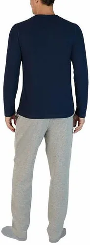 Vista 2 de Eddie Bauer Conjunto de pijama para hombre, cómoda camisa raglán y pantalones (XXL, azul-gris)