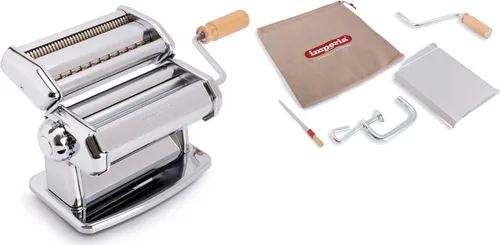Vista 9 de Máquina para hacer pasta Imperia - 100% fabricada en Italia, construcción de acero resistente, dial de bloqueo fácil, mango de agarre de madera