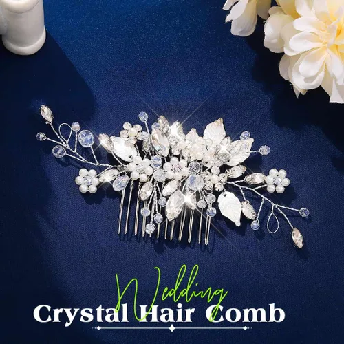Vista 3 de JEAIRTS Peine de cristal para el cabello, accesorio para el cabello de boda, accesorio para el cabello para mujer