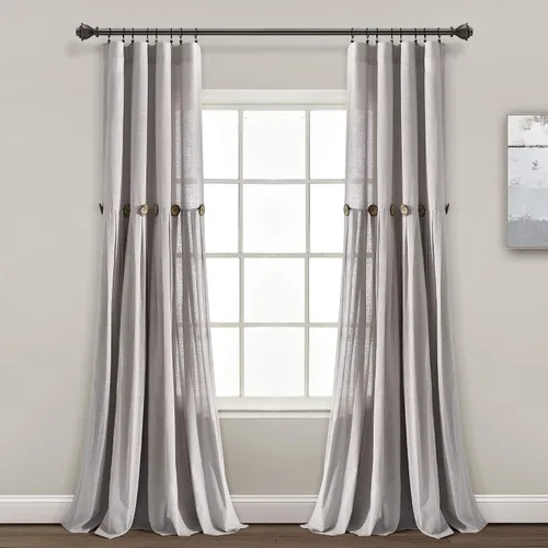 Vista 9 de Lush Decor - Panel de cortina de ventana con botón de lino, único, 40 pulgadas de ancho x 84 pulgadas de largo, negro y blanco claro - Cortinas
