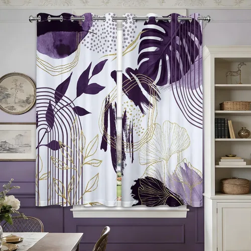 Vista 26 de Cortinas opacas negras y doradas, cortinas modernas de mediados de siglo para dormitorio, sala de estar, 63 pulgadas de largo, juego de 2 paneles
