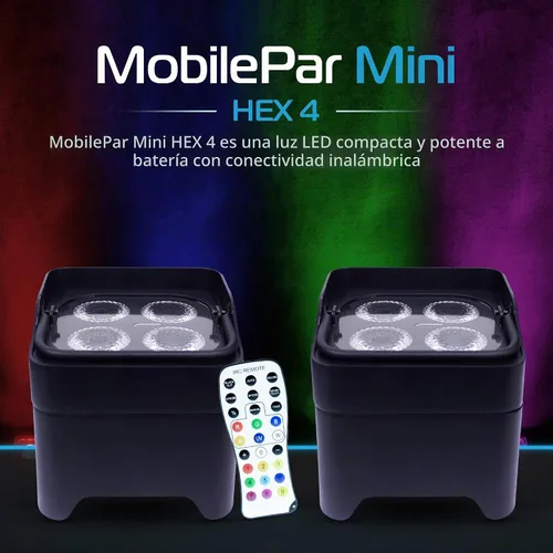 Vista 2 de ColorKey MobilePar Mini Hex 4 inalámbrico alimentado por batería RGBAW+UV Uplight DJ Light (CKW-6020B)