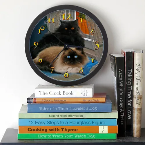 Vista 3 de CafePress Black Persian & Himalayan Cats Reloj de pared de 10 pulgadas para sala de estar, cocina u oficina