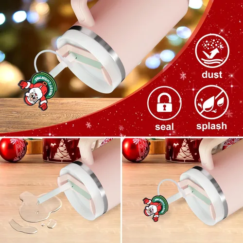 Vista 5 de Tapa superior de pajita de silicona de Navidad para vaso Stanley Cup de 30 y 40 oz, accesorios para termos, tapas de cubierta a prueba de polvo