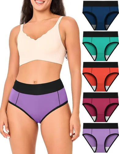 Vista 14 de BAMBOO COOL Ropa interior para mujer, calzones de cintura alta, cobertura completa, suaves y transpirables, paquete de 5