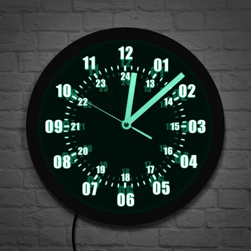Vista 7 de The Geeky Days Reloj de pared con signo de neón de 24 horas de tiempo militar con retroiluminación LED zona horaria mundial militar signo de neón