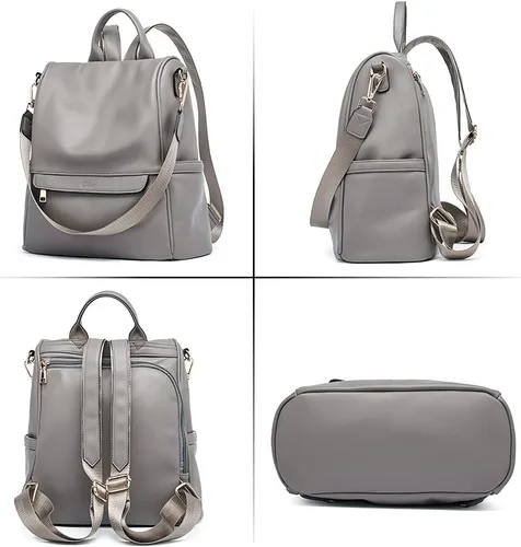 Vista 3 de Bolso CLUCI tipo mochila para mujer, de piel, moderno, bolso de viaje, de tamaño mediano, de diseño, convertible, mochila de hombro, Gris oscuro, M