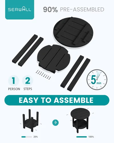 Vista 9 de SERWALL Mesa auxiliar redonda para exteriores, mesa auxiliar Adirondack pequeña de HDPE, mesa auxiliar de patio de 2 niveles para patio trasero