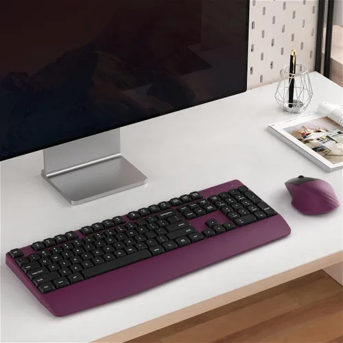 Vista 2 de Combo de teclado y mouse inalámbricos, teclado ergonómico con reposamuñecas, conexión inalámbrica de 2.4 GHz, compatible con PC/laptop, Windows/Mac