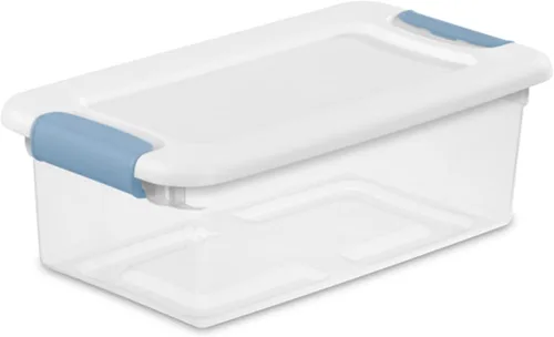 Vista 23 de Sterilite - Paquete de 12 contenedores de almacenamiento con pestillo para debajo de la cama, con tapas, de plástico transparente, 6 cuartos