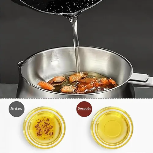 Vista 2 de Olla de Freidora Profunda de Acero Inoxidable 304 de 50oz con Cesta y Colador, Recipiente de Gran Capacidad para Grasa de Tocino para Cocina