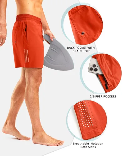 Vista 4 de Viodia Traje de baño para hombre de 5 pulgadas con bolsillos con cremallera, pantalones cortos de playa de secado rápido para hombre, traje de baño