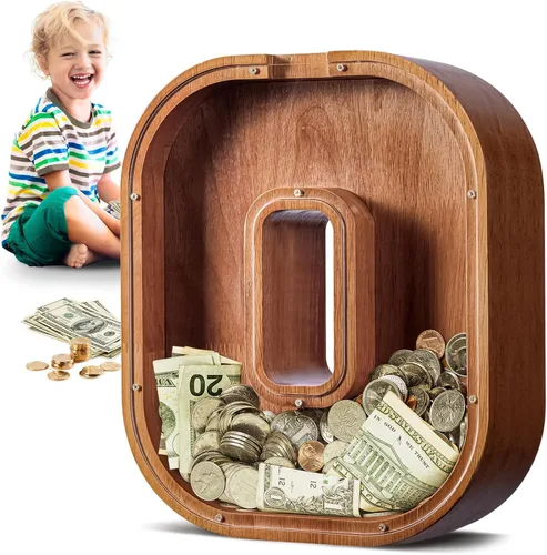 Vista 17 de SummiDate Alcancía de madera de letra para niños y niñas, Alfabeto, personalizada, regalo de cumpleaños y pascua para niños (A)