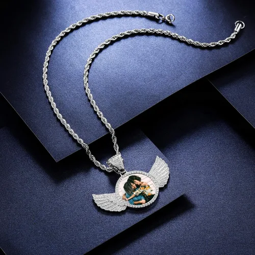 Vista 3 de VIBOOS Collar con colgante de memoria de hip hop personalizado, texto con imagen personalizada para hombres y mujeres, foto personalizada de cobre