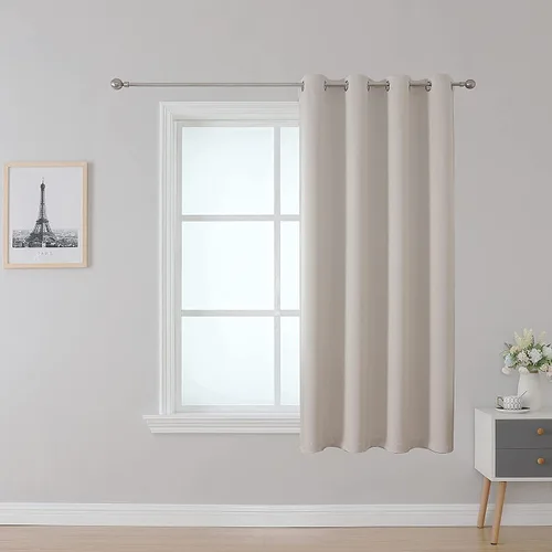 Vista 15 de Cortina opaca ignífuga, ojales en la parte superior, certificación NFPA 701, resistente al fuego para aula/dormitorio, 1 panel, negro, 42 x 63