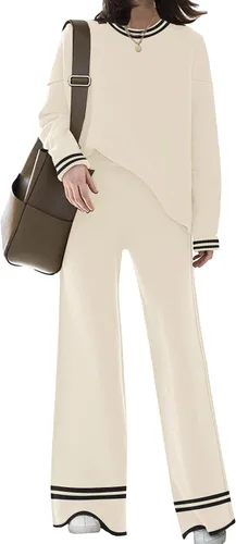 Vista 5 de ETCYY NEW Conjunto elegante de ropa de descanso para mujer, conjunto de sudadera de punto de 2 piezas con suéter y pantalones deportivos de pierna