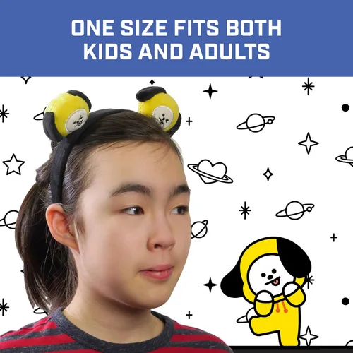 Vista 3 de Concept One BT21 LINE FRIENDS - Diadema bordada de felpa 3D para mujer, Chimmy