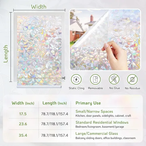 Vista 7 de LUTE - Película de privacidad para ventana, película de arco iris, adhesivo estático de vidrio manchado 3D decorativo, adhesivos de vidrio