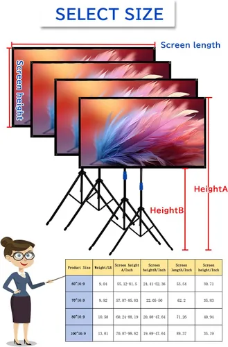 Vista 4 de Pantalla de proyector con soporte para exteriores de 60 pulgadas, 4K HD de 1.5, pantalla de película resistente a las arrugas, ángulo de visión