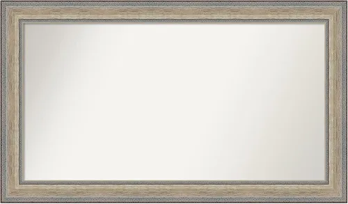 Vista 300 de Amanti Art Espejo de baño plateado para sobre el fregadero, 28 x 37 pulgadas, elegante espejo rectangular de peltre cepillado, marco de madera