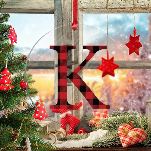 Vista 5 de Monograma personalizado con letra K inicial para árbol de Navidad, adorno colgante de invierno, Navidad, vacaciones, Navidad, decoraciones