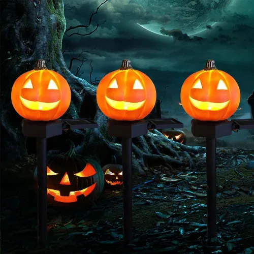 Vista 3 de Paquete de 2 luces LED con energía solar, paisaje, jardín, césped, Halloween, Jack-O-Lantern al aire libre
