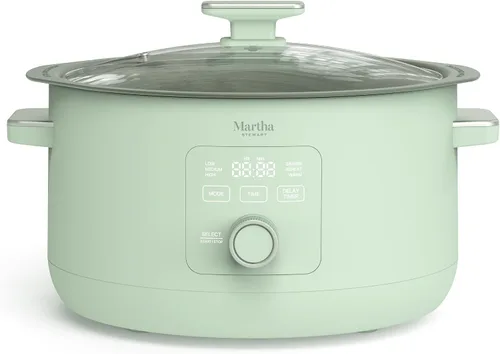 Vista 14 de Martha Stewart Olla de cocción lenta de 8 cuartos de galón, programable con temporizador, 3 ajustes de calor (bajo, alto, cálido), cerámica