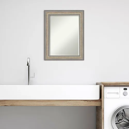 Vista 5 de Amanti Art Espejo de baño plateado para sobre el fregadero, 29 x 23 pulgadas, espejo rectangular de tocador de plata champán, marco de madera