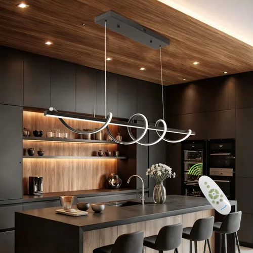 Vista 21 de Lámpara LED de 47.24 pulgadas regulable moderna lámpara colgante 3000K-6500K brillo de color ajustable con control remoto Blanco