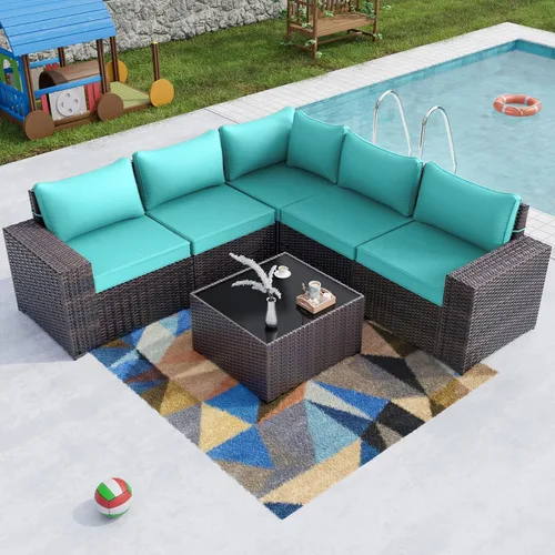 Vista 89 de Kullavik - Juego de muebles para exterior de 6 piezas con sofá modular de ratán de polietileno, color negro