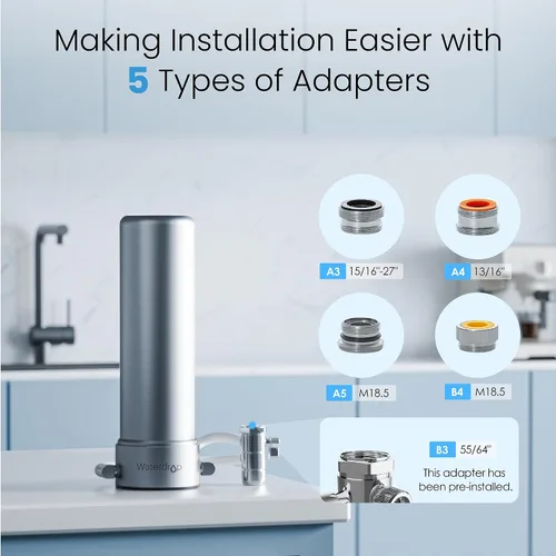Vista 5 de Waterdrop Filtro de agua para encimera, certificado NSF/ANSI 42 y 372, filtro de agua de grifo de acero inoxidable de 5 etapas para 8000 galones