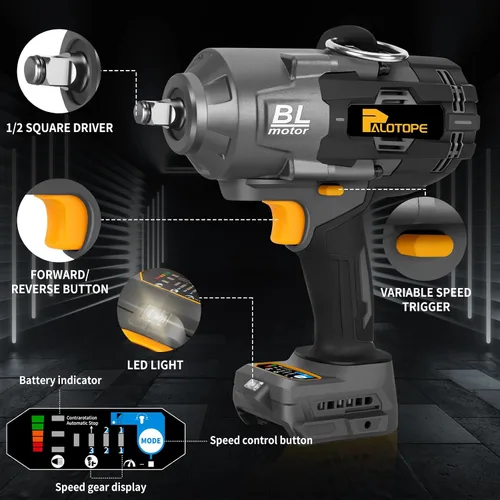 Vista 7 de Pistola de impacto inalámbrica de 1/2 pulgada 1623FT-LBS compatible con batería DeWalt, llave eléctrica sin escobillas de 2200 Nm con luz LED