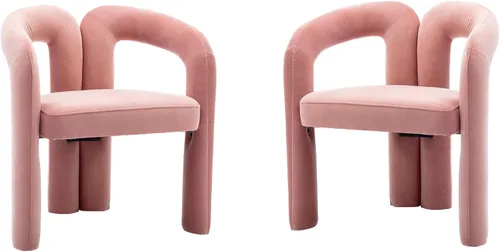 Vista 12 de Modern Barrel - Juego de 2 sillas de comedor tapizadas de terciopelo con brazos, cómodas sillas de tocador de maquillaje, silla auxiliar cómoda