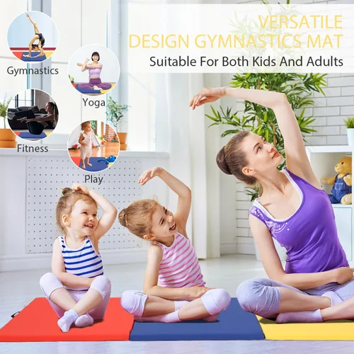 Vista 7 de Colchoneta de gimnasia para acrobacias, plegable, tapete de ejercicio para niños, adultos, tapete de yoga de piel sintética con asas de transporte