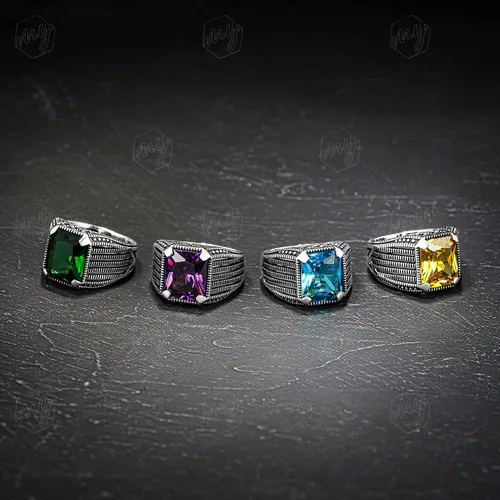 Vista 4 de Anillo de plata de ley 925 con piedra de amatista para hombre