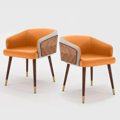 Vista 10 de ARTPLAN Silla de comedor moderna de mediados de siglo con nogal, silla tapizada de tela de eucalipto, reposabrazos retro con acento retro, patas