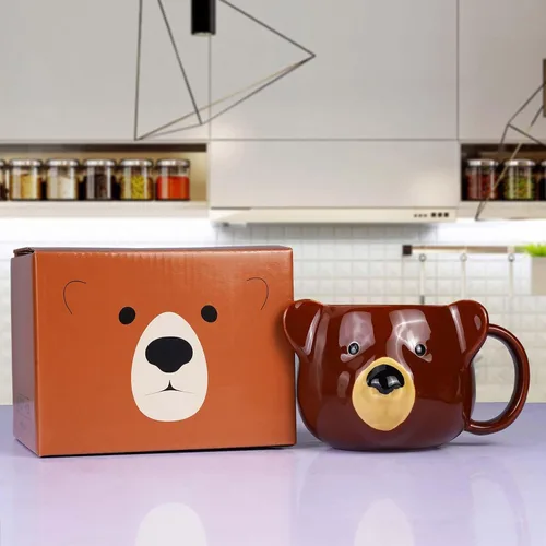 Vista 3 de Taza de Oso de 14 oz Taza de Café de Cerámica Taza de Té de Porcelana 3D para Mujeres y Hombres - Regalos de Oso Kawaii para Navidad, Inauguración