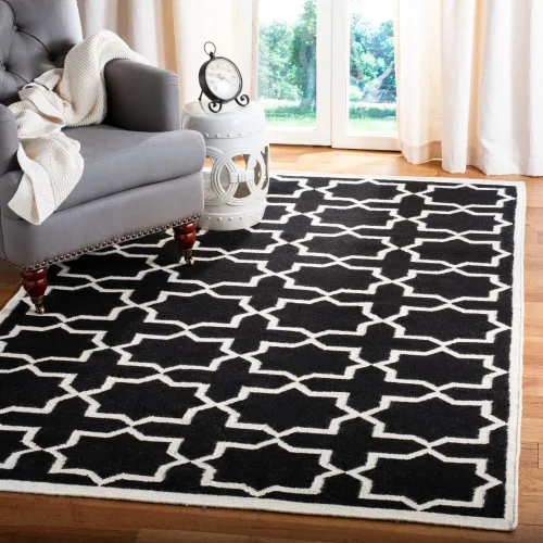Vista 11 de SAFAVIEH Dhurries Collection DHU549L - Alfombra de lana de tejido plano hecha a mano de 2 pies 6 pulgadas x 6 pies, color negro/marfil
