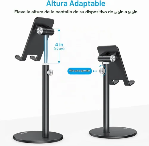 Vista 3 de Soporte para teléfono celular, OMOTON Soporte para teléfono ajustable en ángulo de altura, soporte de escritorio de aluminio para teléfono con base