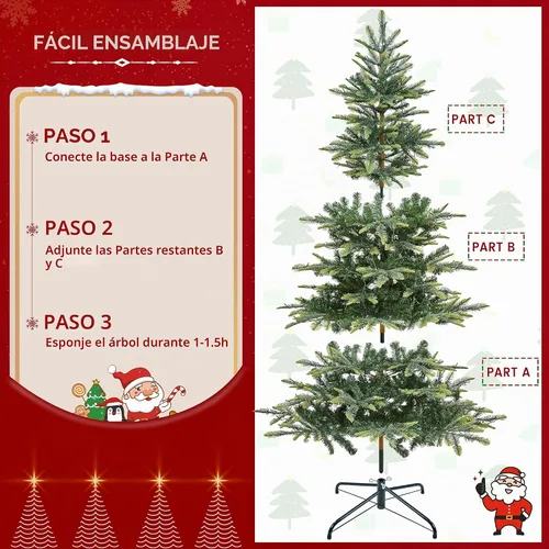 Vista 7 de Yaheetech - Árbol artificial de Navidad de abedul artificial preiluminado de 6 pies con 400 luces LED blancas cálidas, árbol de Navidad