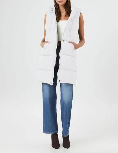 Vista 7 de Fiona Jolin Chaleco largo acolchado con capucha para mujer, abrigos de invierno acolchados sin mangas, chaquetas hinchadas