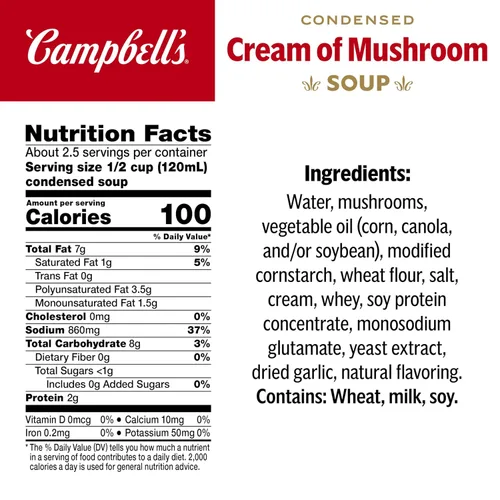Vista 2 de Campbell's Cream of Mushroom - Sopa condensada de crema de champiñones, lata de 10.5 onzas