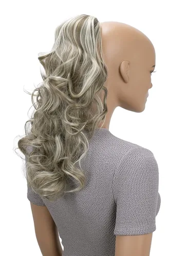 Vista 3 de CAISHA Extensiones de cola de caballo de 18 pulgadas, voluminosas, onduladas, marrón ceniza, mezcla de rubio claro PH35