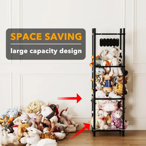 Vista 3 de SpaceAid Organizador de Almacenamiento de Animales de Peluche, Soporte de Almacenamiento de Juguetes de Peluche del Zoológico de Animales de Madera