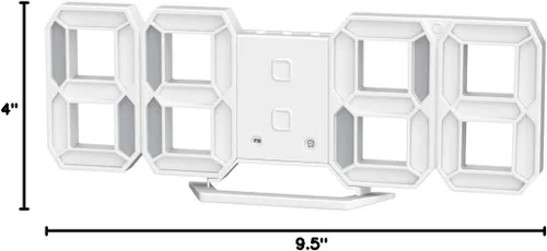 Vista 16 de Reloj despertador de pared digital LED 3D, 9.5 pulgadas, 3 brillos de 12/24 horas, color blanco