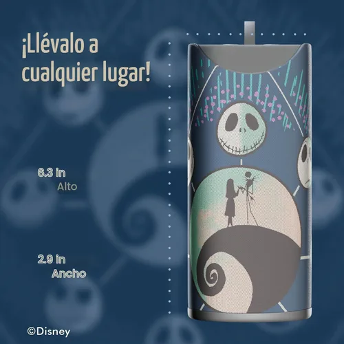 Vista 5 de Disney Tim Burton's The Nightmare Before Christmas Altavoz Bluetooth - Altavoz inalámbrico a prueba de salpicaduras Jack y Sally con 3 horas
