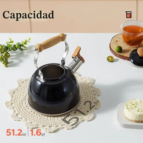 Vista 4 de ROCKURWOK - Tetera de estufa, tetera con mango ergonómico de tacto frío, tetera de acero inoxidable de grado alimenticio, tetera de estufa, tetera