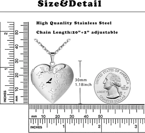 Vista 6 de Heart Locket Necklace for Women Girls That Holds Pictures Letter A-Z Initial Butterfly Necklaces Mothers Day Gifts for Kids Teenage Photo Lockets