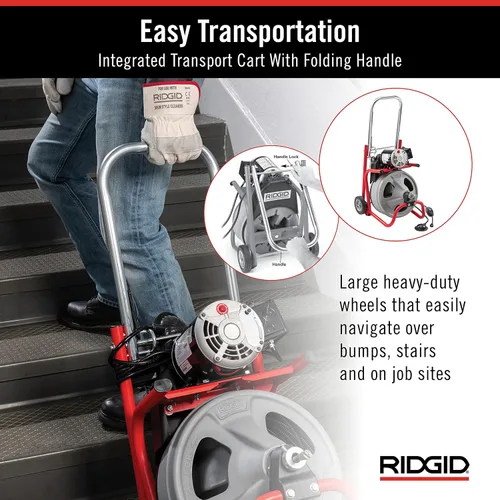 Vista 3 de RIDGID 26998 Modelo K-400 Kit de Máquina de Tambor de Limpieza de Drenaje de 120 Voltios con Cable C-45IW de 1/2" x 75', Blanco, Negro, Rojo