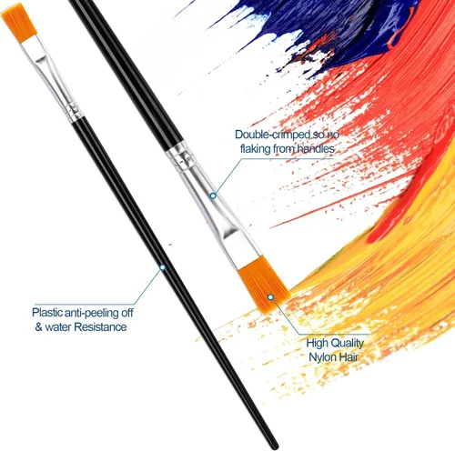 Vista 2 de 30 pinceles de pintura para pintura acrílica, pinceles para niños, pelo de nailon plano, pincel para manualidades, óleo pequeño, acuarelas, Negro
